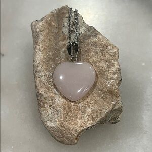 Polished Rose Quartz Heart-Shaped Pink Pendant Necklace